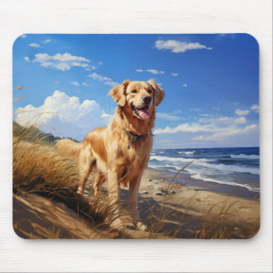 Golden retriever on the beach mouse pad