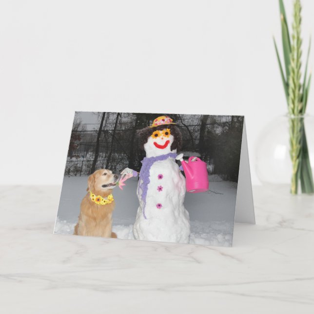 Golden Retriever One of a Kind Snowman Christmas  Holiday Card (Front)