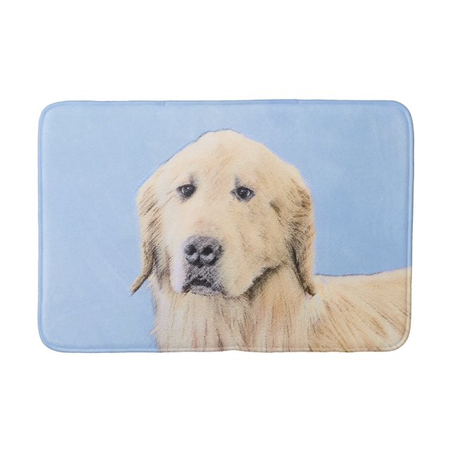 Golden Retriever Painting - Cute Original Dog Art Bath Mat (Front)