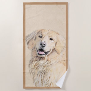 Golden Retriever Painting - Cute Original Dog Art Beach Towel