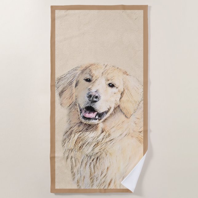 Golden Retriever Painting - Cute Original Dog Art Beach Towel (Front)