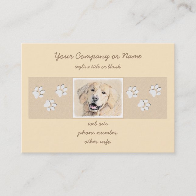 Golden Retriever Painting - Cute Original Dog Art Business Card (Front)