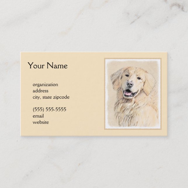 Golden Retriever Painting - Cute Original Dog Art Business Card (Front)