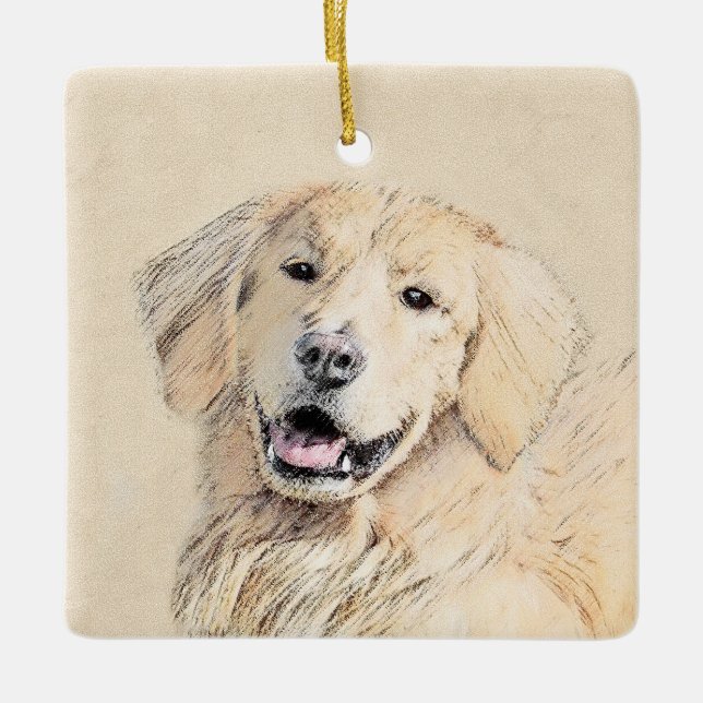 Golden Retriever Painting - Cute Original Dog Art Ceramic Ornament (Front)