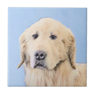 Golden Retriever Painting - Cute Original Dog Art Ceramic Tile