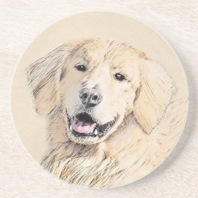 Golden Retriever Painting - Cute Original Dog Art Coaster (Front)
