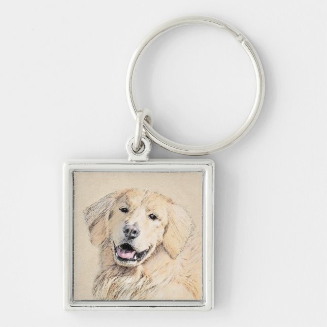 Golden Retriever Painting - Cute Original Dog Art Key Ring (Front)