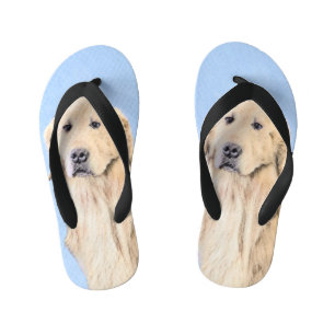 Golden Retriever Painting - Cute Original Dog Art Kid's Thongs