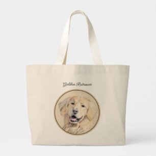 Golden Retriever Painting Cute Original Dog Art Large Tote Bag