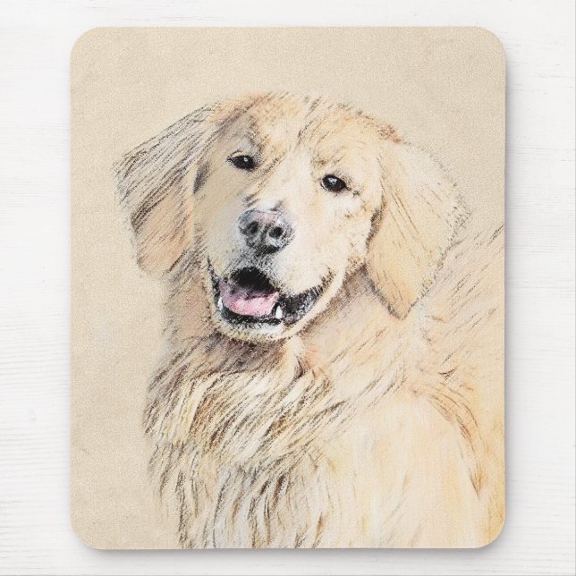 Golden Retriever Painting - Cute Original Dog Art Mouse Pad (Front)