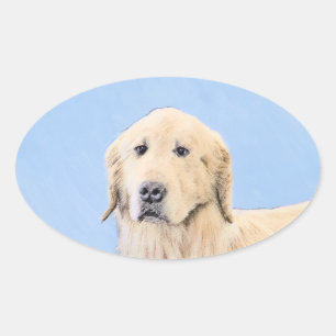 Golden Retriever Painting - Cute Original Dog Art Oval Sticker
