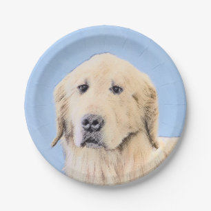 Golden Retriever Painting - Cute Original Dog Art Paper Plate