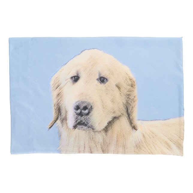 Golden Retriever Painting - Cute Original Dog Art Pillowcase (Front)
