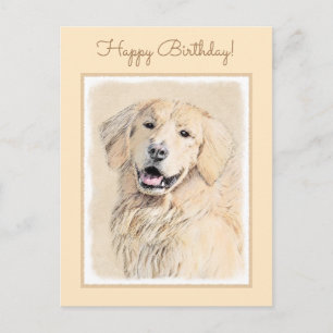 Golden Retriever Painting - Cute Original Dog Art Postcard