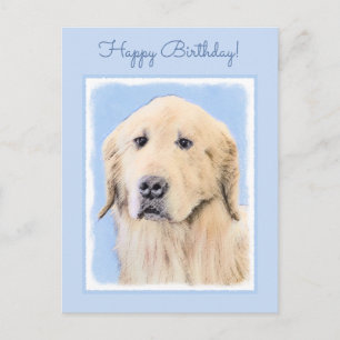 Golden Retriever Painting - Cute Original Dog Art Postcard