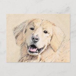 Golden Retriever Painting - Cute Original Dog Art Postcard