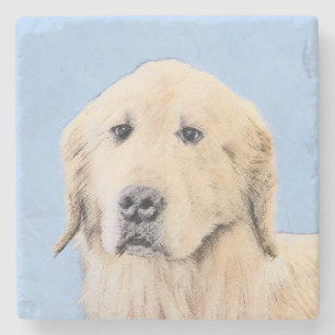 Golden Retriever Painting - Cute Original Dog Art Stone Coaster