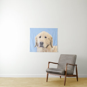 Golden Retriever Painting - Cute Original Dog Art Tapestry