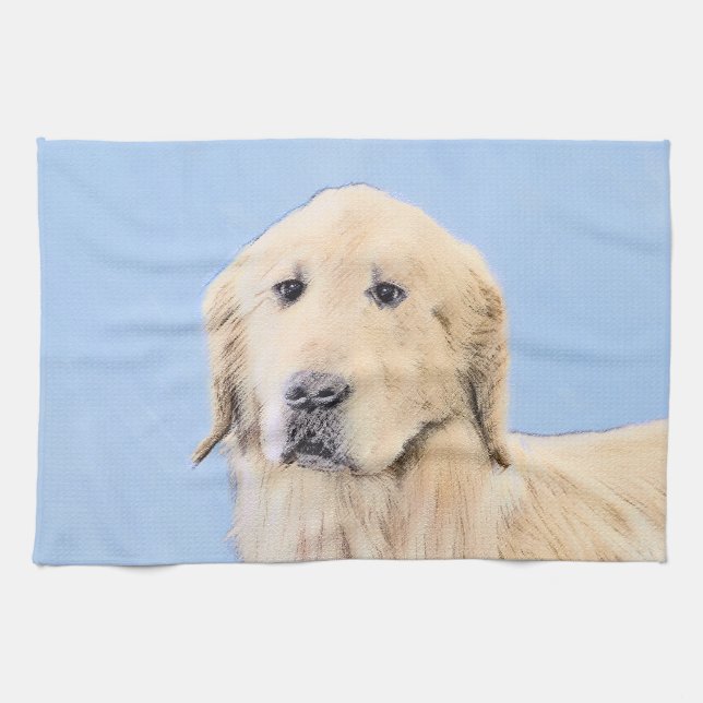 Golden Retriever Painting - Cute Original Dog Art Tea Towel (Horizontal)