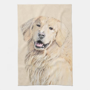 Golden Retriever Painting - Cute Original Dog Art Tea Towel