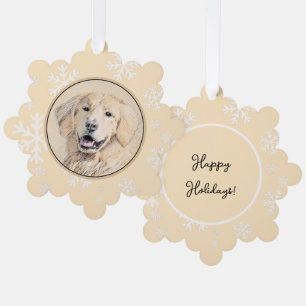 Golden Retriever Painting - Cute Original Dog Art Tree Decoration Card