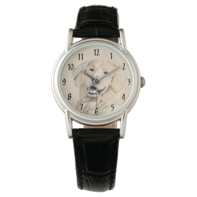 Golden Retriever Painting - Cute Original Dog Art Watch (Front)