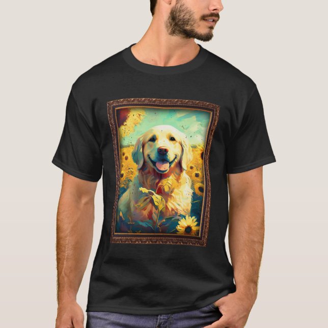 Golden Retriever Painting Sunflower Flower Mom Wom T-Shirt (Front)