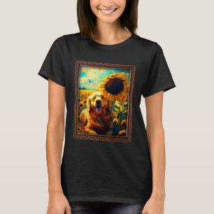 Golden Retriever Painting Sunflower Flower Mum Wom T-Shirt