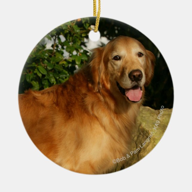 Golden Retriever Panting Ceramic Tree Decoration (Front)