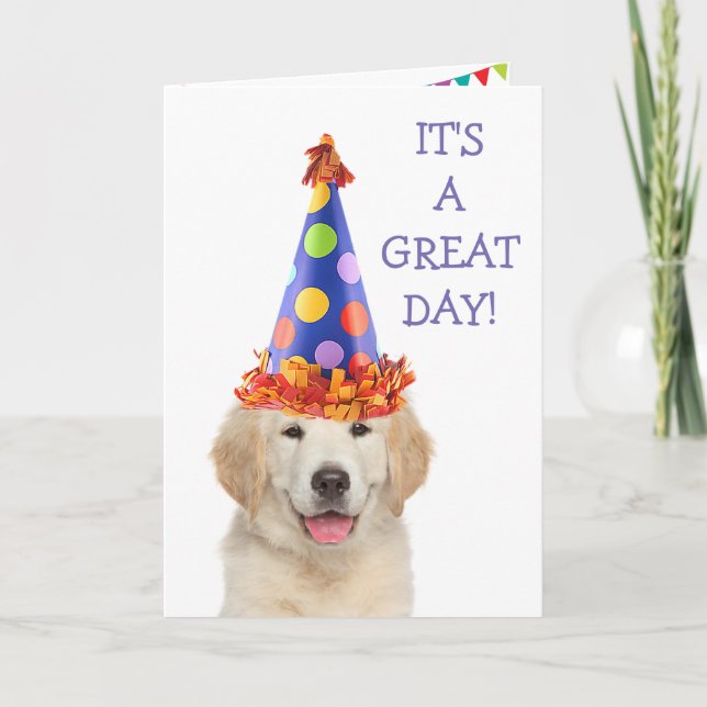 Golden Retriever Party Puppy Birthday Card (Front)