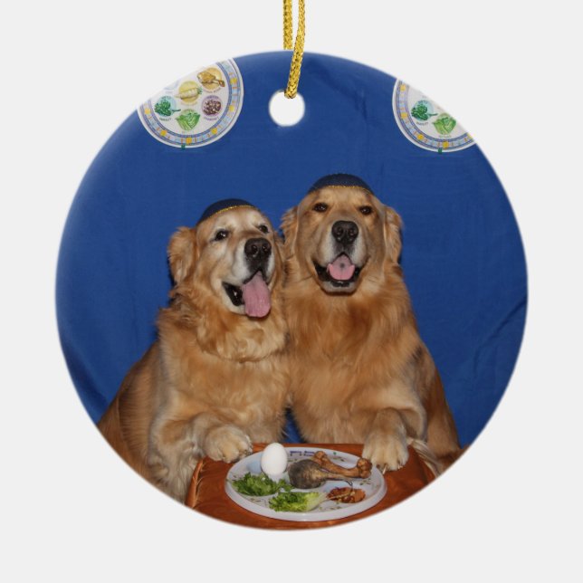 Golden Retriever Passover Seder Plate Ceramic Tree Decoration (Front)