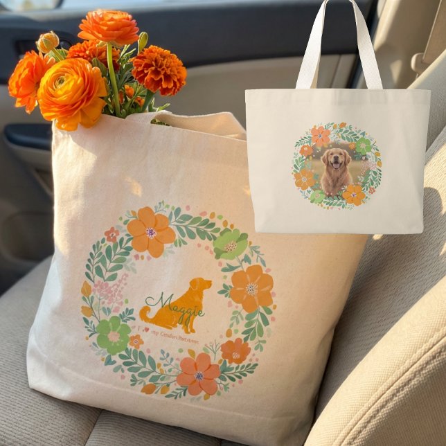 Golden Retriever Pastel Orange Personalised Large Tote Bag (Creator Uploaded)