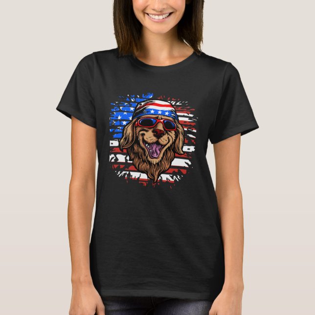 Golden Retriever  Patriotic Dog 4th of July USA Fl T-Shirt (Front)