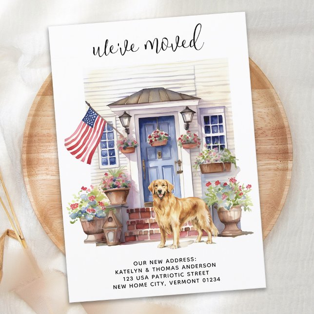 Golden Retriever Patriotic Personalised Dog Moving Announcement (Creator Uploaded)