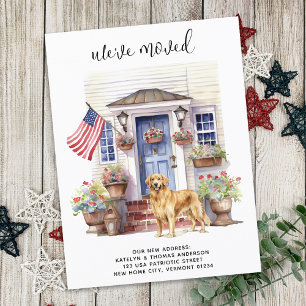Golden Retriever Patriotic Personalised Dog Moving Announcement Postcard