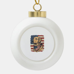 Golden Retriever Patriotic Vintage Vector Design_1 Ceramic Ball Christmas Ornament