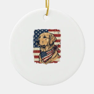 Golden Retriever Patriotic Vintage Vector Design_1 Ceramic Ornament