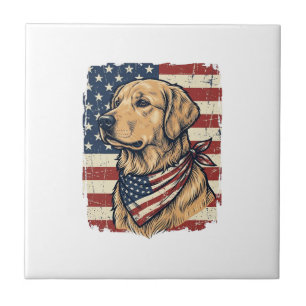Golden Retriever Patriotic Vintage Vector Design_1 Ceramic Tile