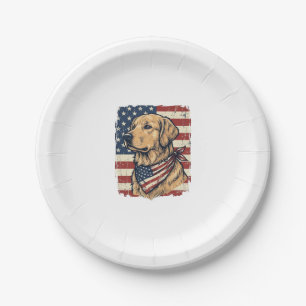 Golden Retriever Patriotic Vintage Vector Design_1 Paper Plate