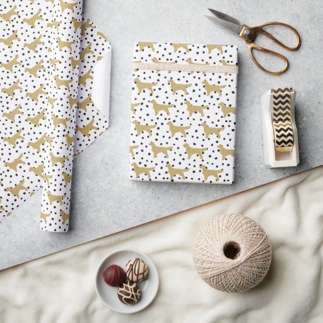 Golden retriever Patten Spotty Snow Dog Pattern Wrapping Paper (Crafts)
