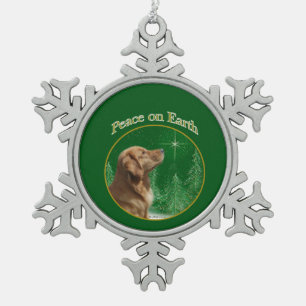 Golden Retriever Peace Snowflake Pewter Christmas Ornament
