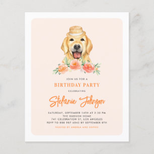 Golden Retriever Peach Birthday Party Invitation