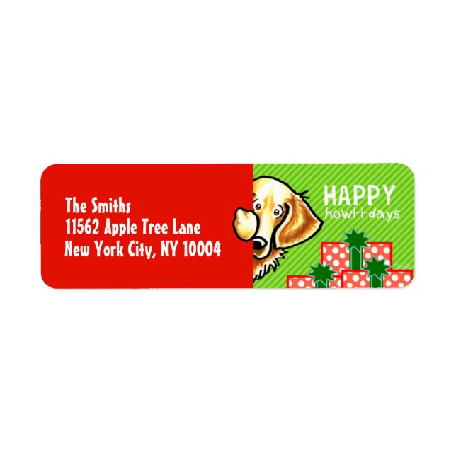 Golden Retriever Peek-a-boo Christmas Return Address Label (Front)