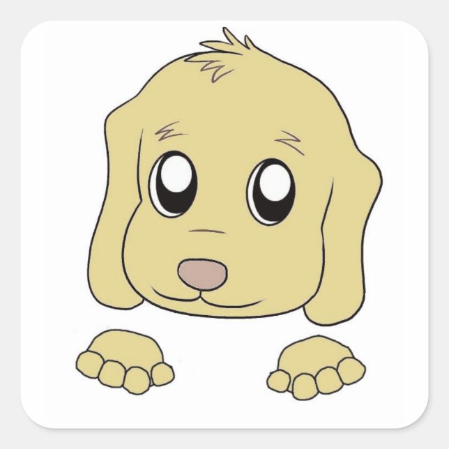 golden retriever peeking square sticker (Front)