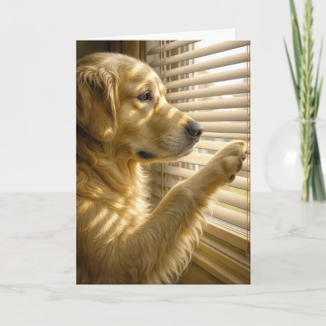 Golden Retriever Peeking Through Blinds Birthday Card (Front)