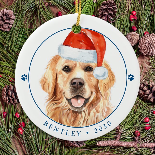 Golden Retriever Personalised Cute Dog Christmas Ceramic Ornament (Creator Uploaded)