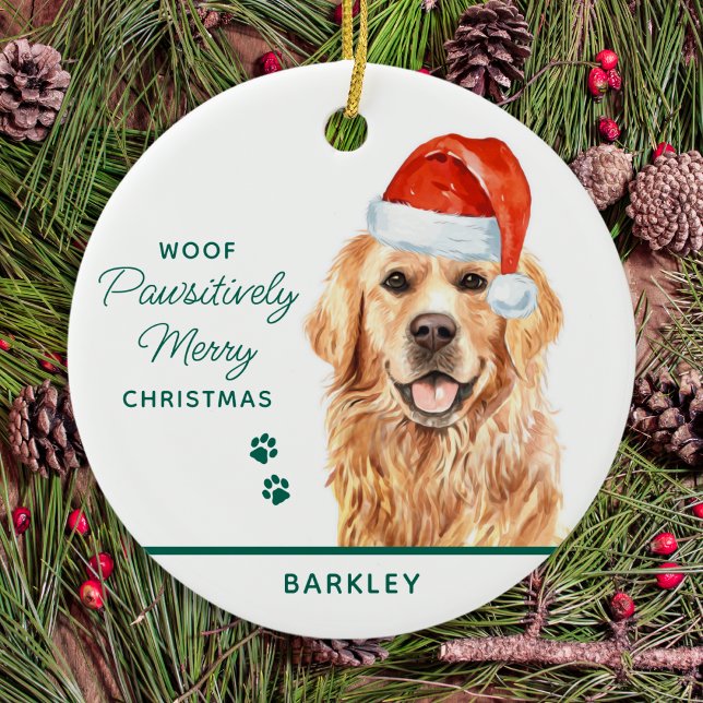 Golden Retriever Personalised Dog Merry Christmas Ceramic Ornament (Creator Uploaded)