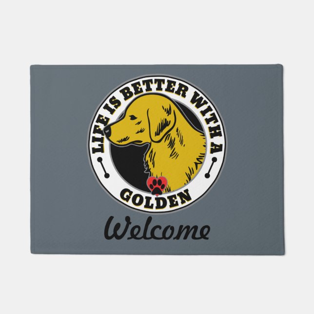 Golden Retriever Personalised Life Is Better Doormat (Front)
