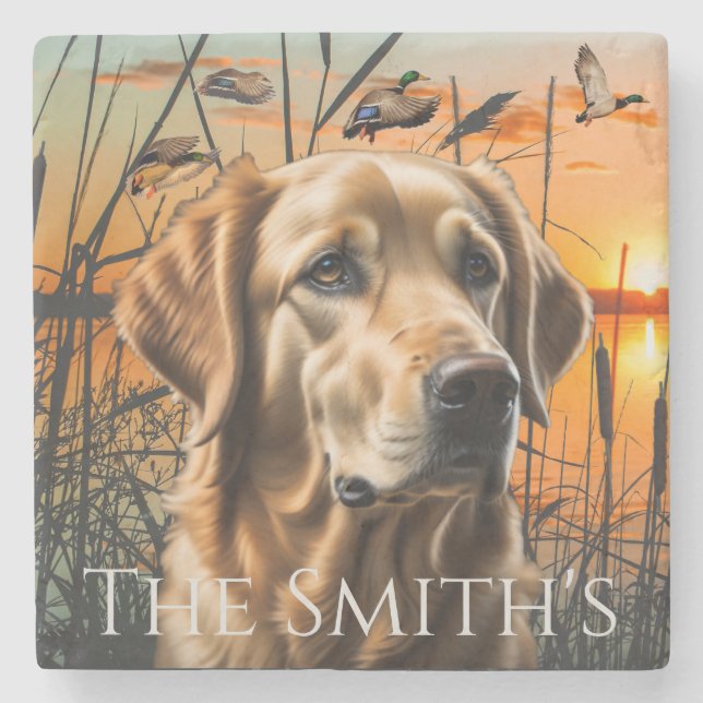 Golden Retriever Personalised Stone Coaster (Front)