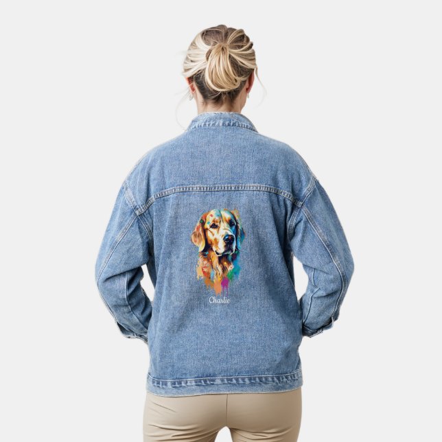 Golden Retriever Personalised Watercolor Art Denim Jacket (Model)